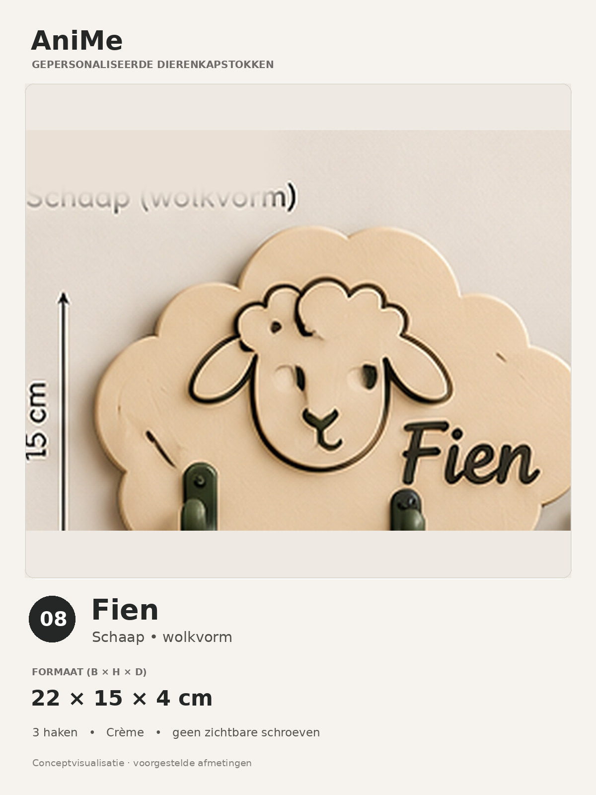 Gepersonaliseerd dierenkapstokje – Fien